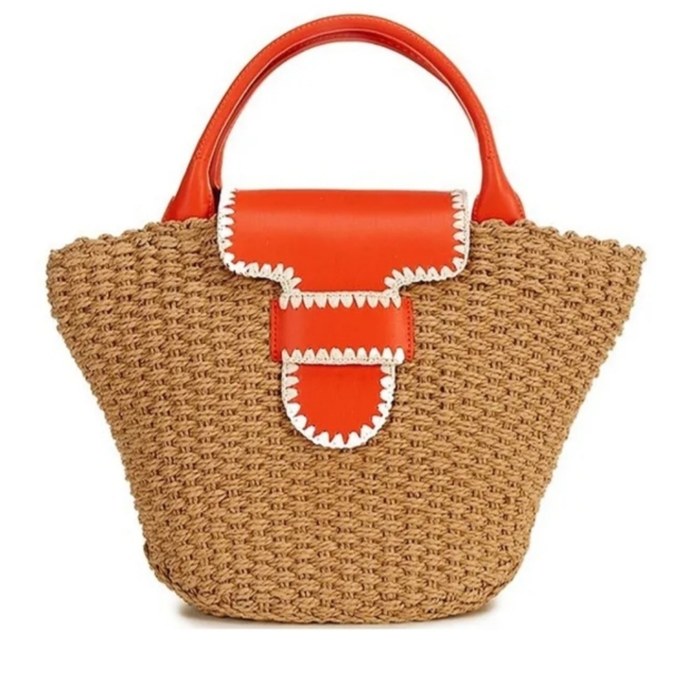 Gianni Bini Orange and Tan Woven Tote